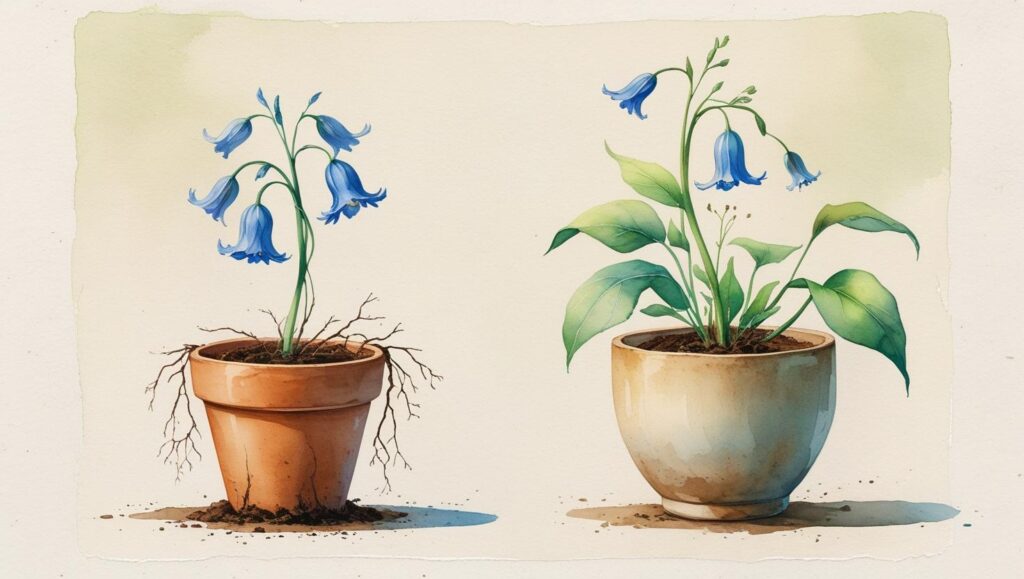 魂の成長を象徴する、植木鉢の花のイラスト