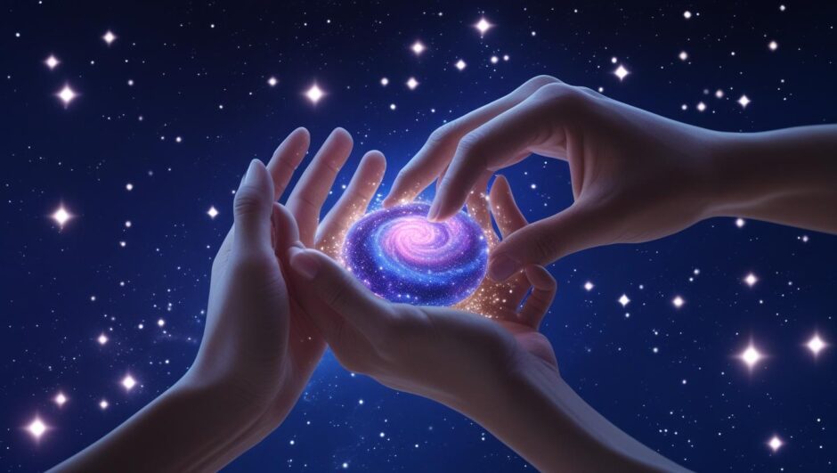 星座占いで見る結婚相性のイメージ｜カップルの手の中に輝く銀河