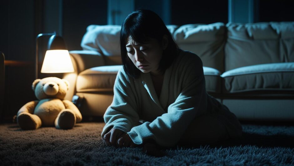 職場の人間関係に疲れ、家庭で物思いにふける女性