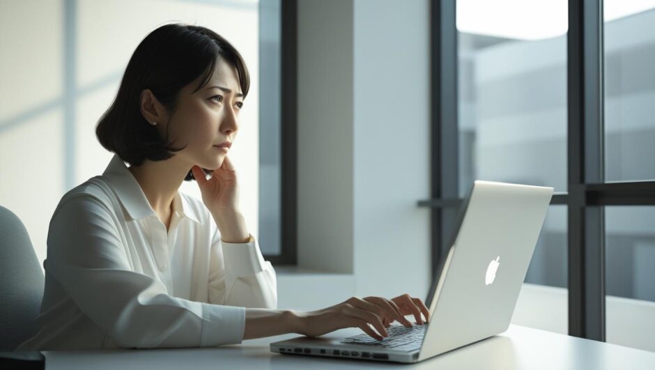 職場の人間関係に悩み、物思いにふける30代の女性社員