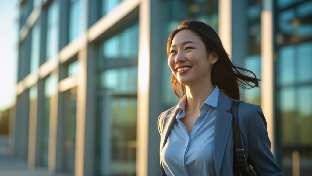 職場の人間関係を円滑にし、定時で帰る女性