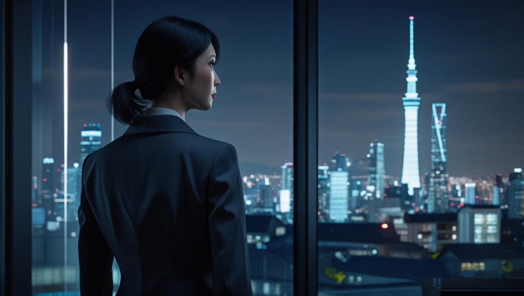 ビジネスウェアを着た30代の日本人女性