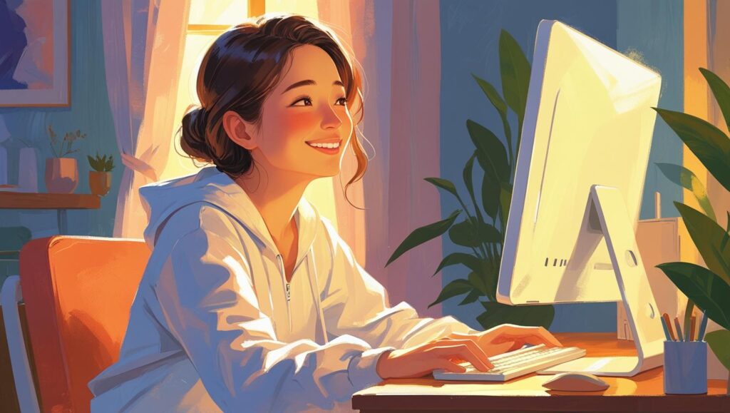 占いを受けて安ど感を表す女性のイラスト