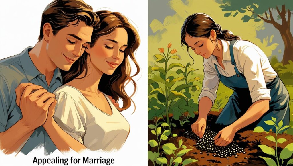 結婚アピールと未来の種まきの違いを表すイラスト