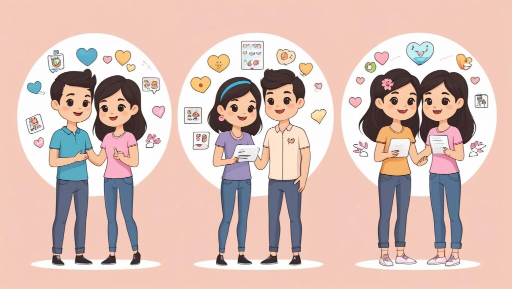 カップルのタイプ別、お金の管理方法診断のイラスト