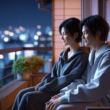 結婚の話を切り出す女性と、優しく見つめる彼氏のイラスト