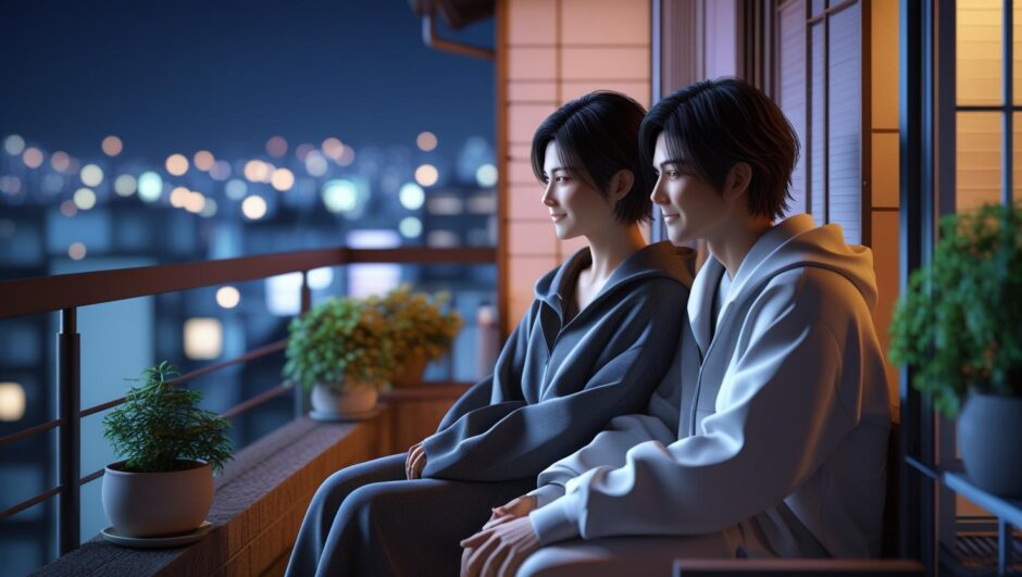 結婚の話を切り出す女性と、優しく見つめる彼氏のイラスト