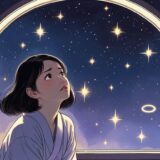 結婚のサインを探して、夜空を見上げる女性