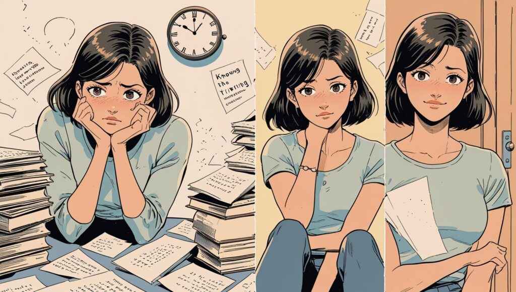 結婚の話を切り出す自信がついた女性の、成長を表すイラスト
