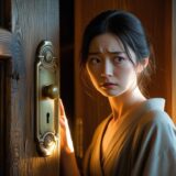 結婚をためらう彼の心の扉の前に立つ女性