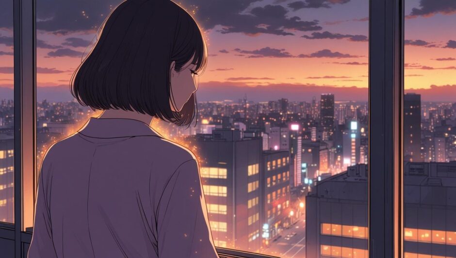 仕事の人間関係に疲れ、窓の外を眺める女性