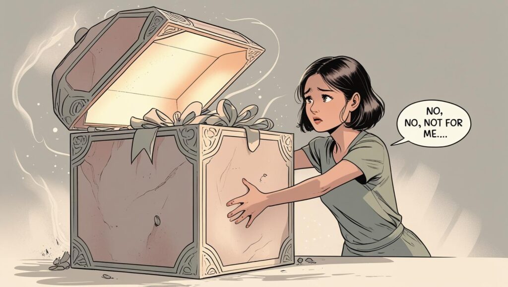 幸運のサイン（プレゼント）を、不安から受け取れない女性