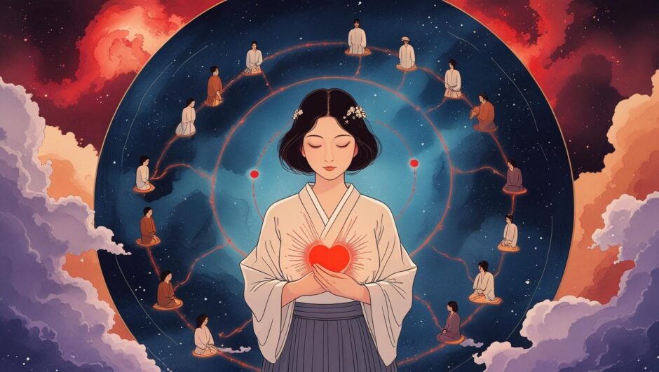 マヤ暦の紋章「赤い地球」の才能を象徴する、人々の心の絆を紡ぐ女性