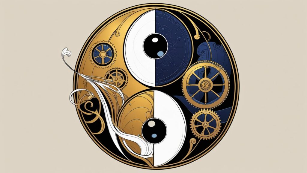 白い鏡の才能が持つ光（誠実さ）と影（批判的）の両面を表す陰陽図