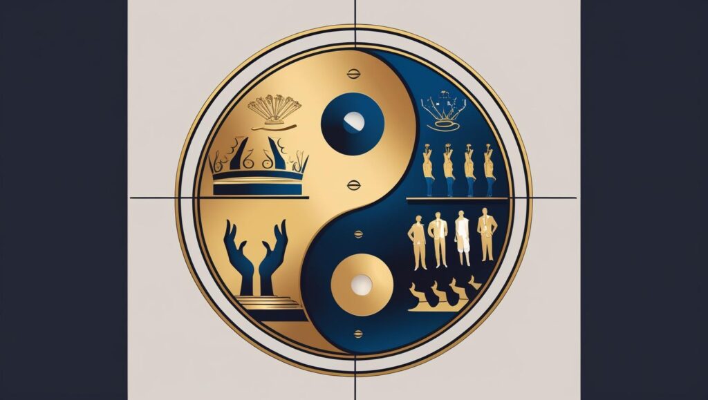 黄色い太陽の才能が持つ光（カリスマ性）と影（支配的）の両面を表す陰陽図