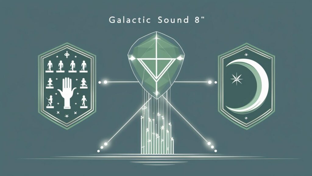 銀河の音8と各種紋章（才能）の組み合わせで、フォローの形が変わることを示す図解