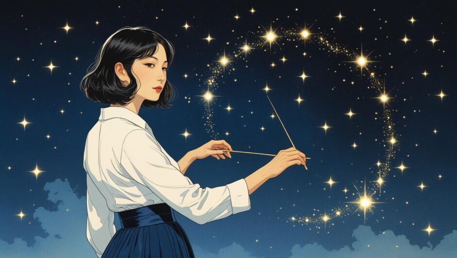 マヤ暦「銀河の音10」の役割を象徴する、星々をまとめ星座を創り出す女性