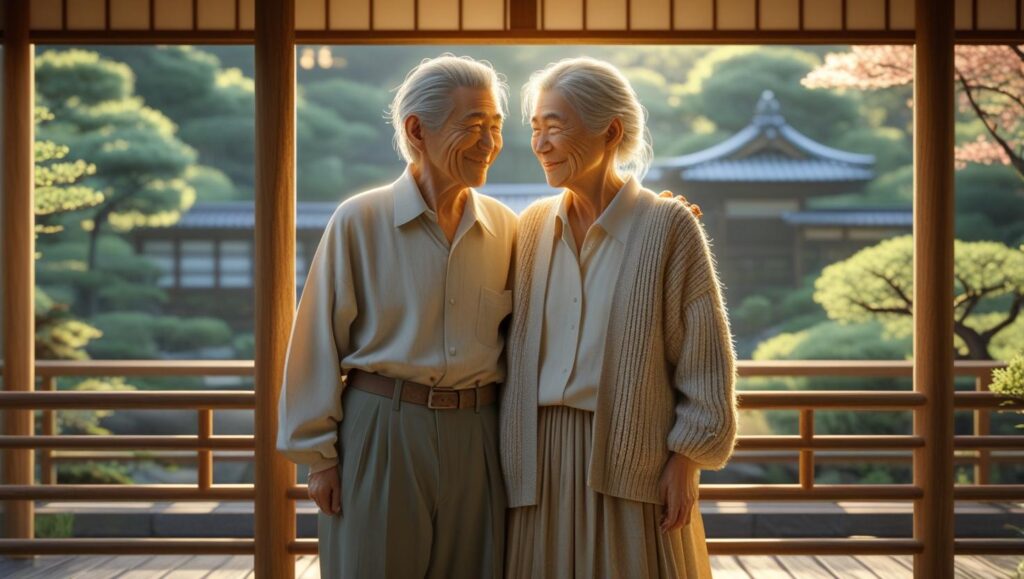 長年の絆と恋人としての愛情を両立させた、幸せな類似キン夫婦のイラスト
